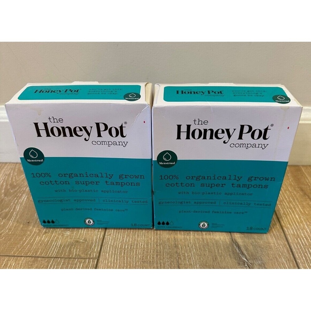 The Honey Pot Company 100% Organic Cotton Super Tampons 18 CT per Pack LOT of 2